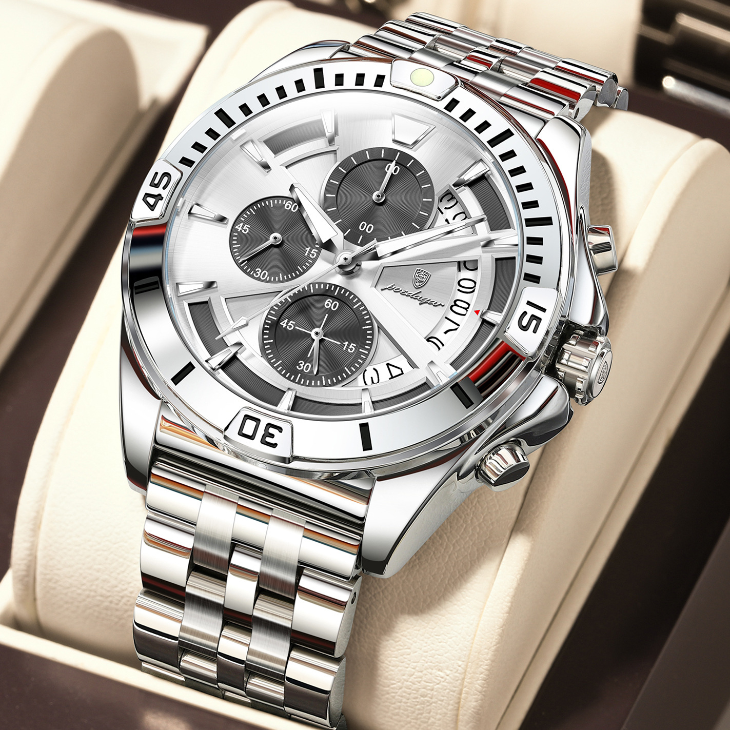 Multifunctional Dual-button Butterfly-clasp Waterproof Mens Watch photo 2