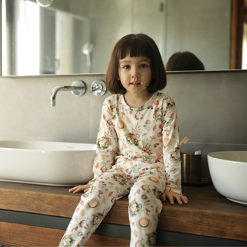 Bamboo Cotton Knitted Parent-child Homewear Clothes Pajamas Suit photo 1