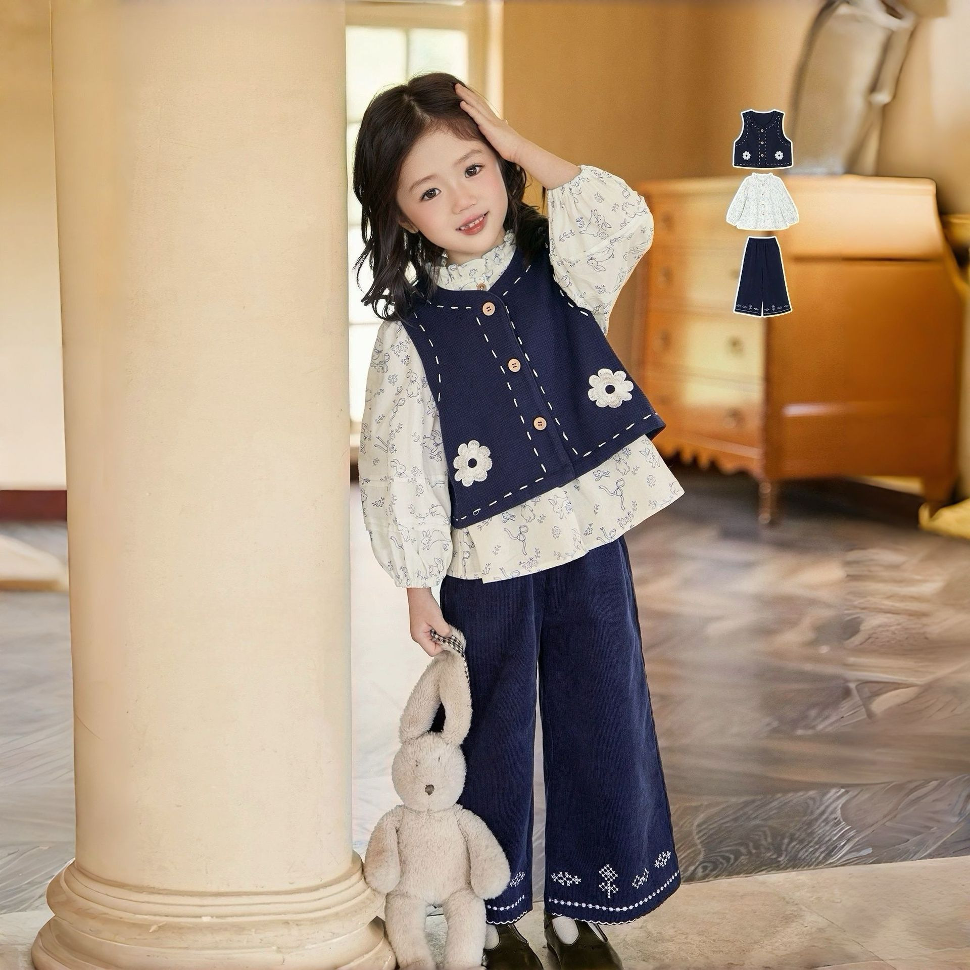New Style Vest Shirt For Little Girlsfashionable Three-piece Set photo 1