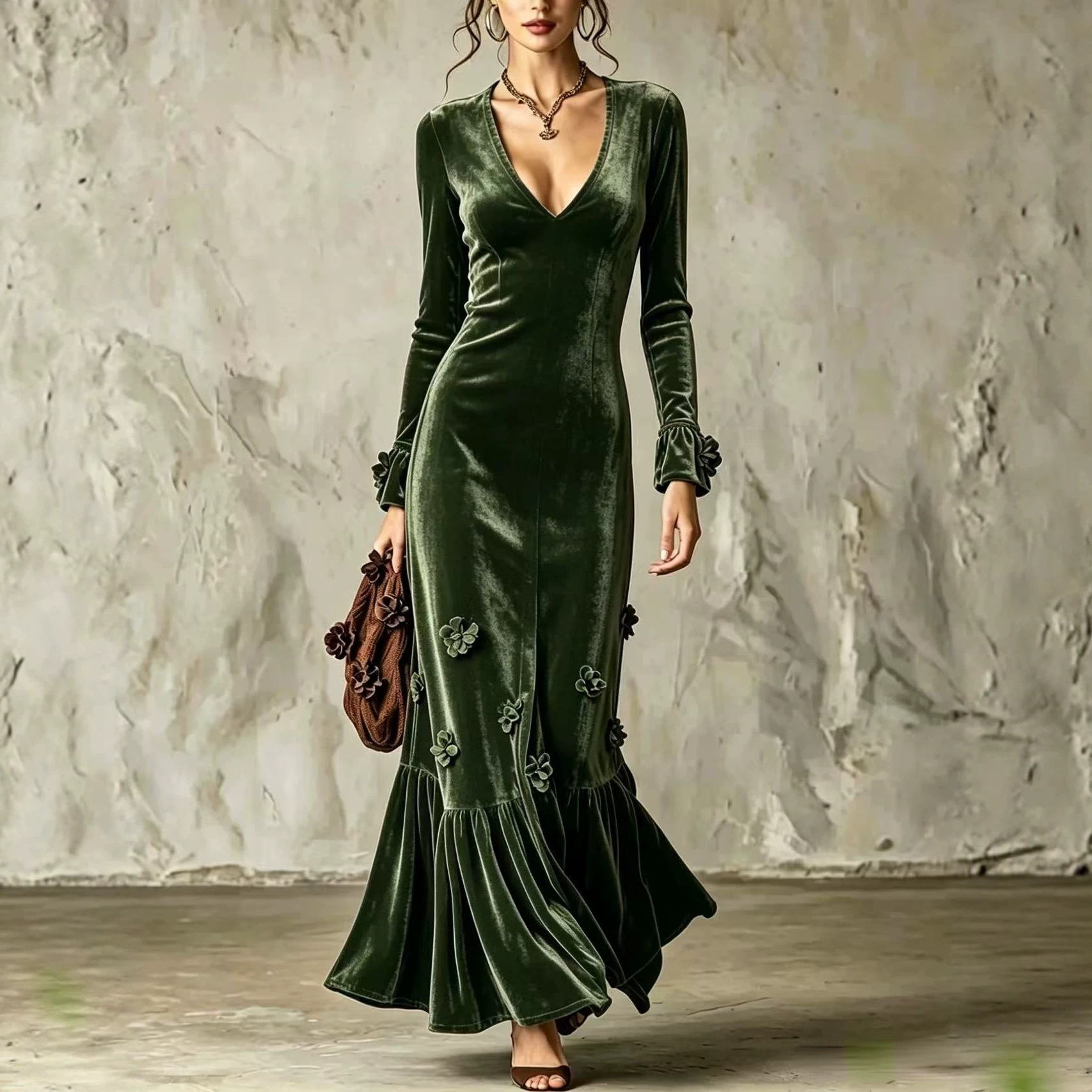 V-neck Sheath Skirt Figure-hugging And Elegant Fishtail Dress photo 2