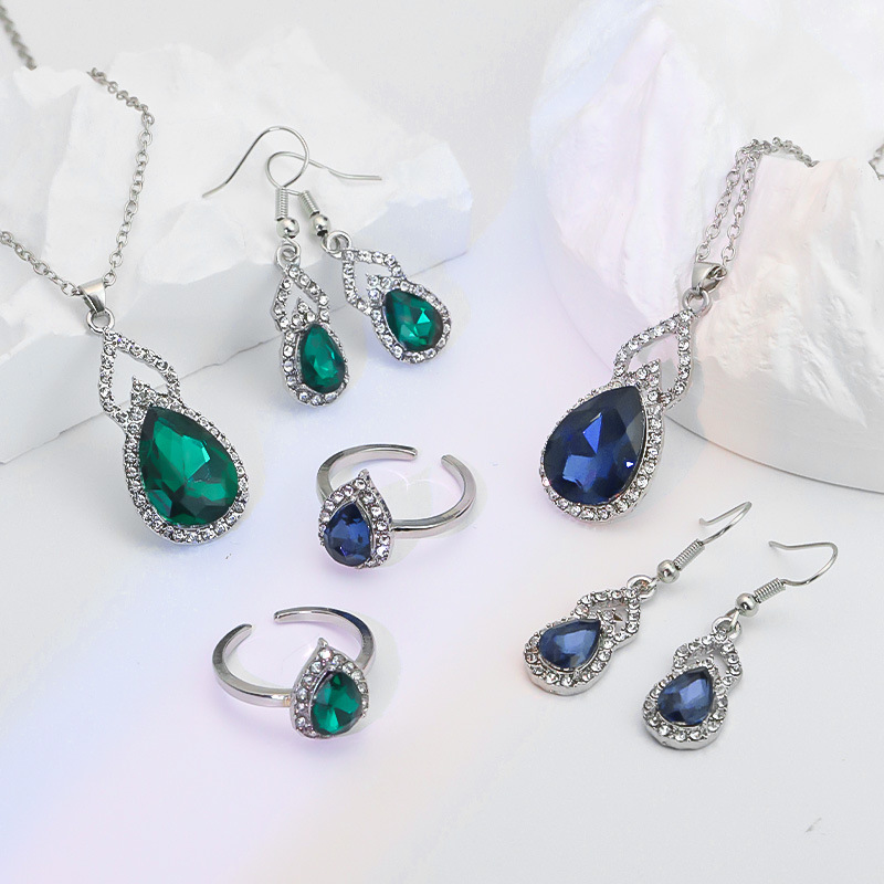 Light Luxury Zircon Necklace Earrings Open Ring Jewelry Suit photo 2