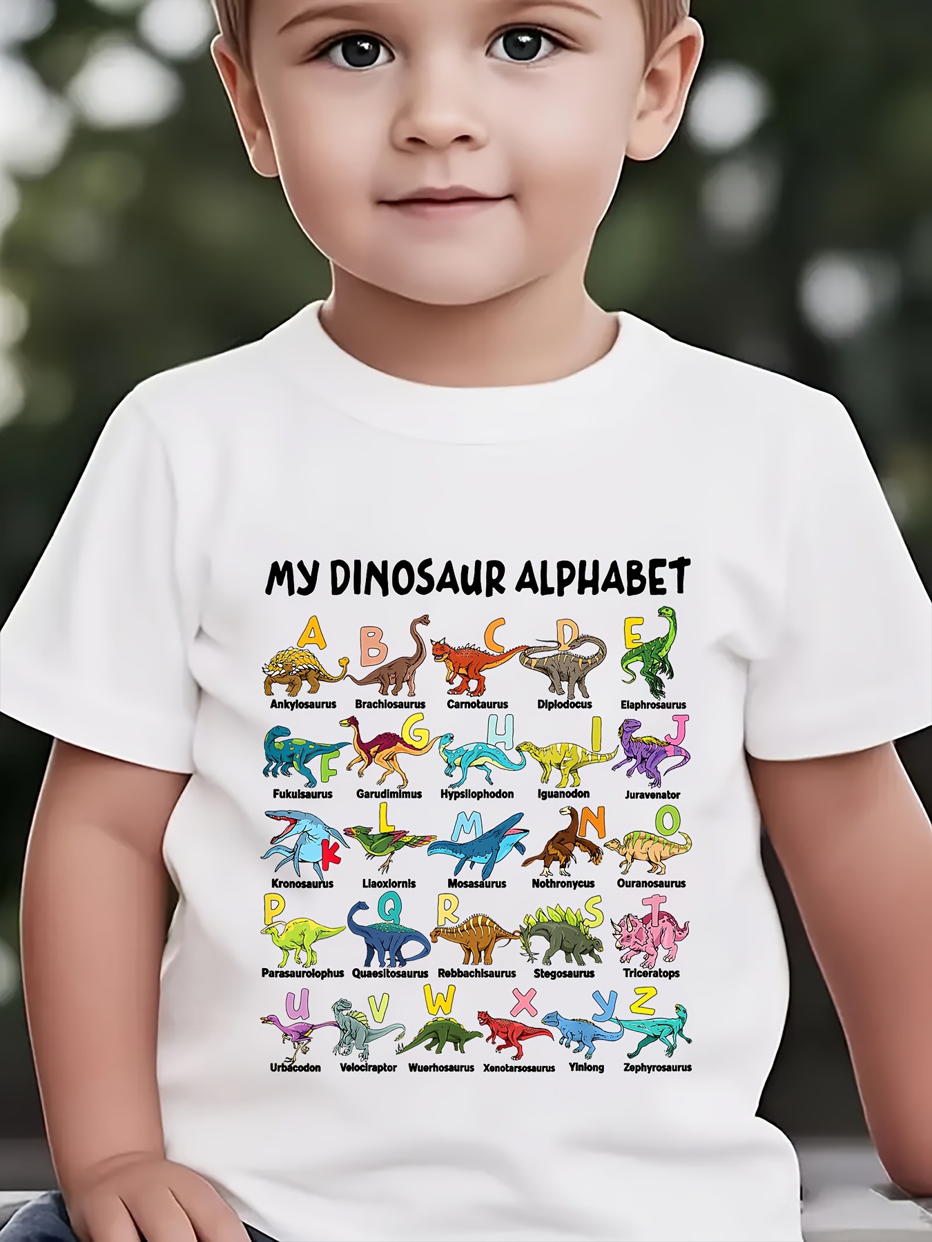 Boys Fashionable Short-sleeved Casual Top With A Dinosaur-themed 26-letter Print photo 2