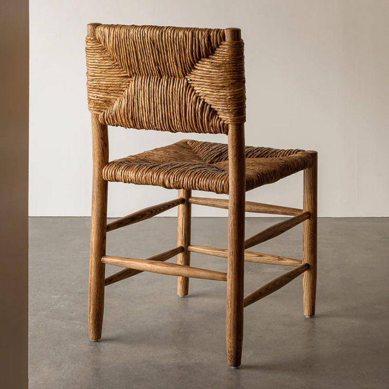 Retro Woven Bar Chair Solid Wood Dining photo 4