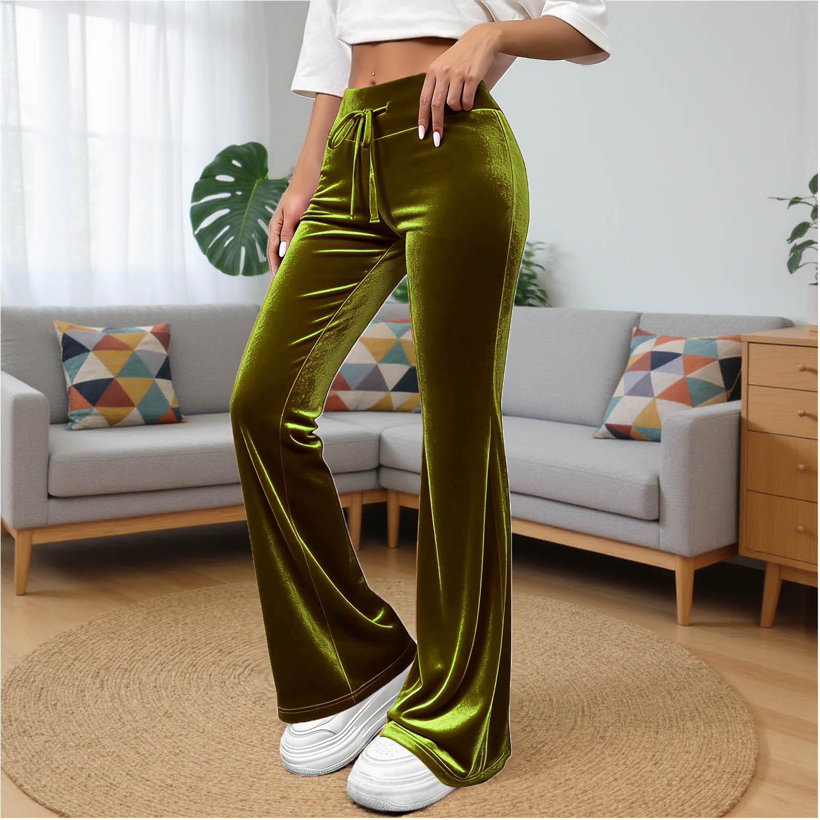 Commuter Slimming Casual Flared Pants Velvet Draped Long Trousers photo 6