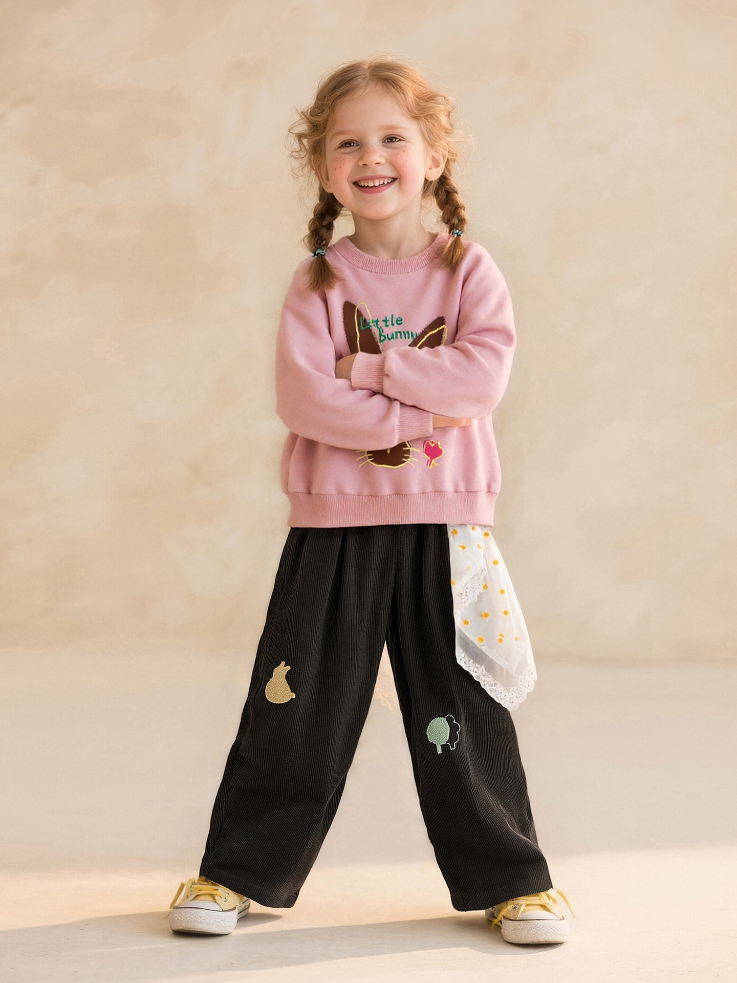 Childrens Corduroy Casual Pants With Embroidered Patterns Fashionable Kids Trousers photo 3