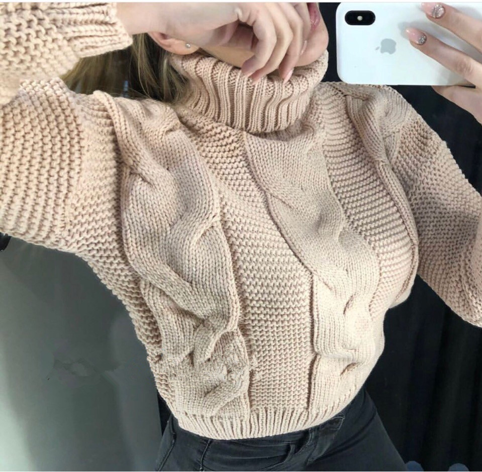 Women's Turtleneck Solid-Color Cable-Knit Pullover Casual Loose Sweater photo 6