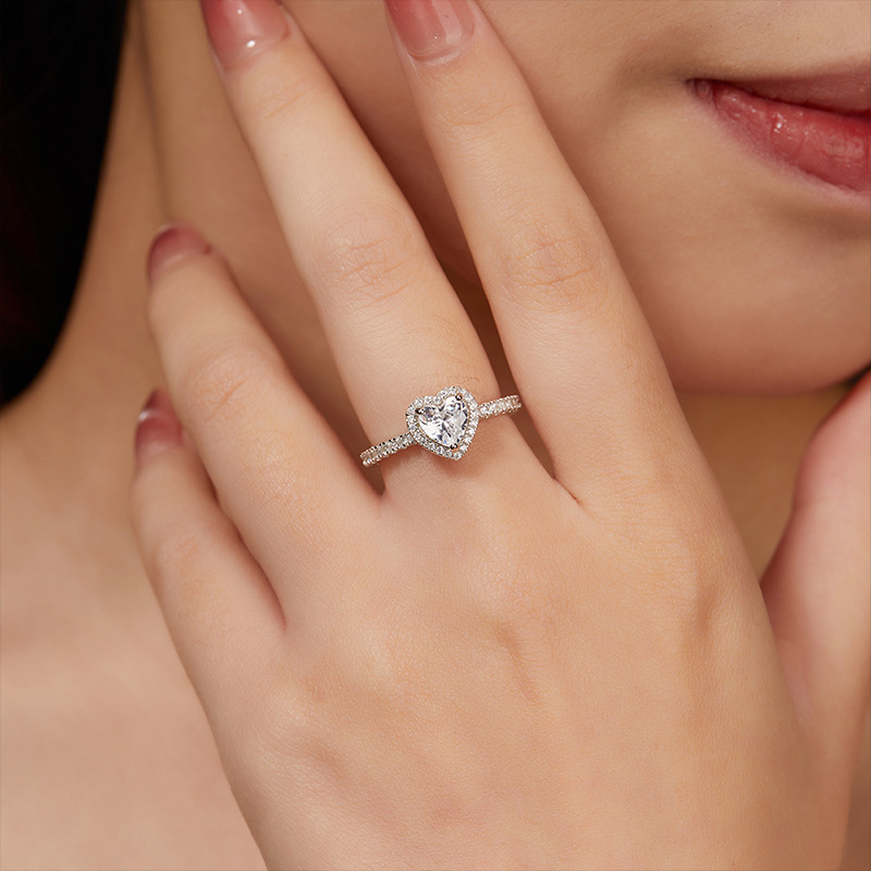 Love-Heart Moissanite 925 Silver Platinum-Plated Ring For Women photo 1