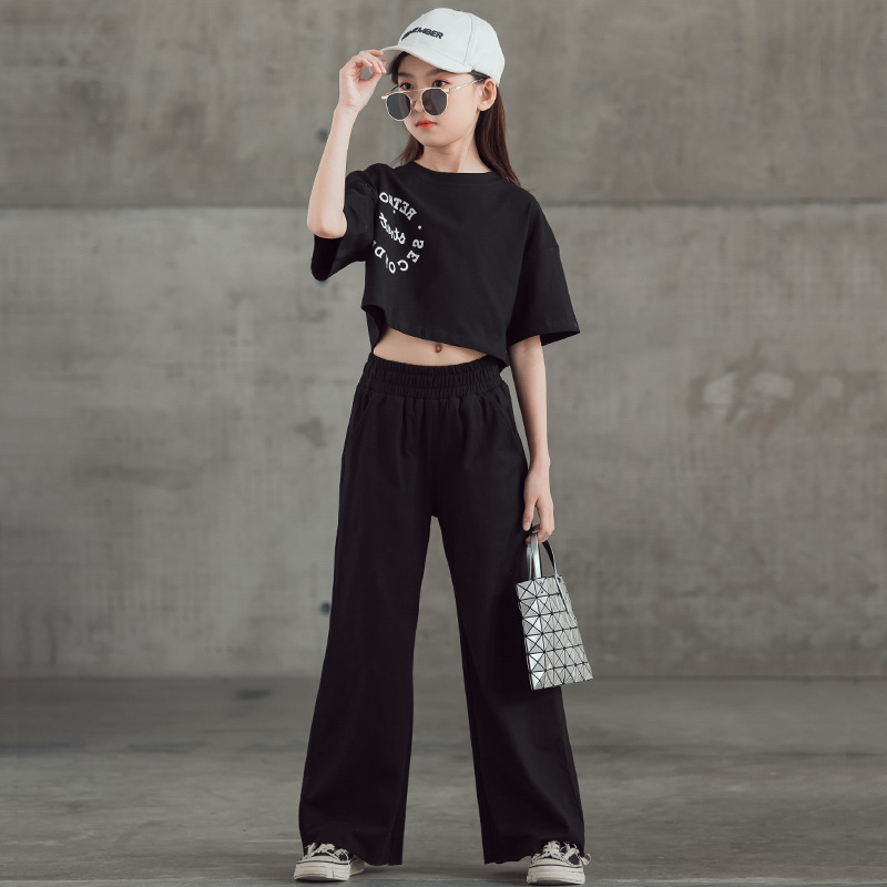 Straight-leg Short Sleeve Printed T-shirt Wide Leg Pants Suit photo 5