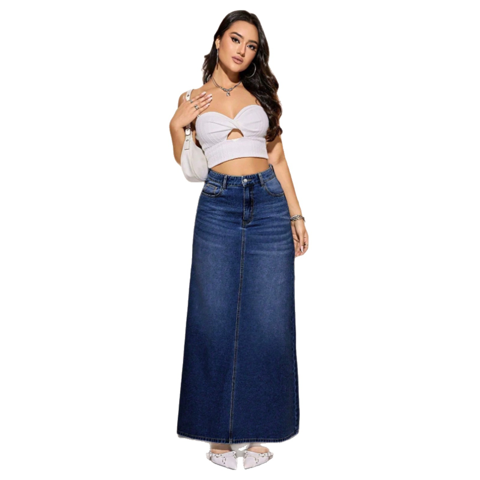Womens Slimming, Versatile, Washed-look Denim Skirt photo 5