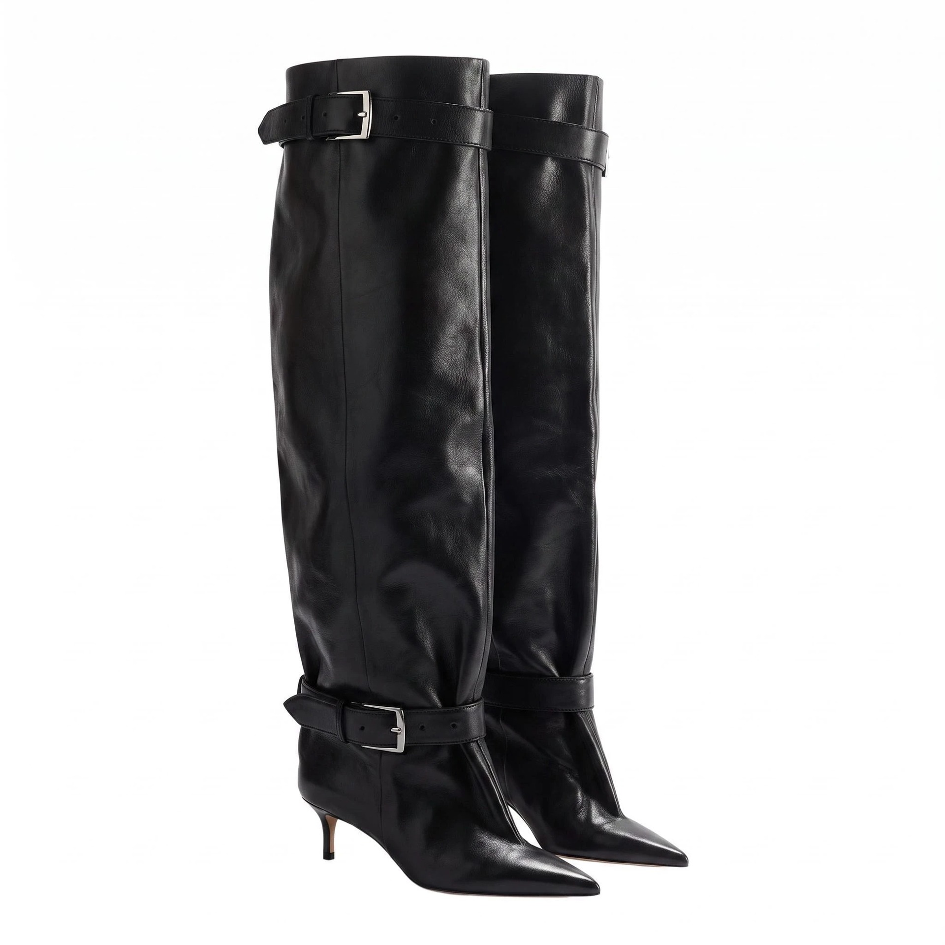 Pointed-toe Low-heeled Buckle-decorated Over-the-knee Womens Boots photo 7