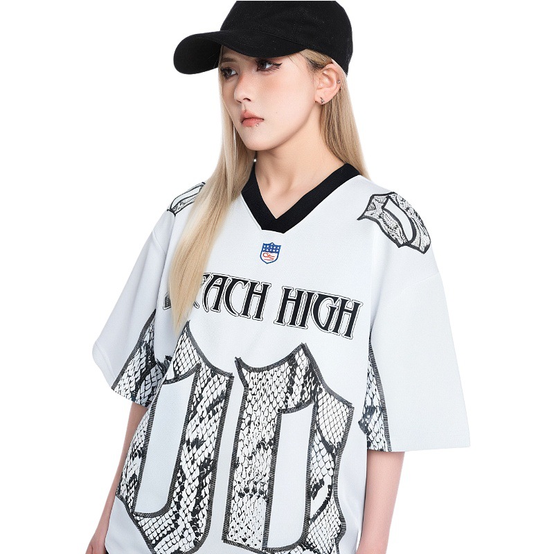 Snake Scale Design Mesh Jersey Short Sleeve T-shirt Loose photo 1