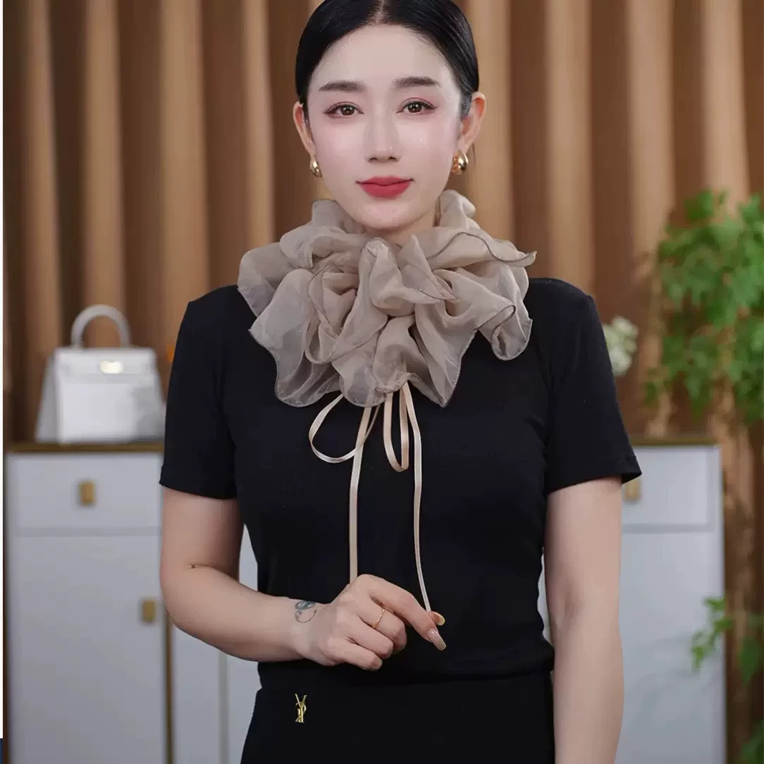 Same As The Internet Celebritys Faux Collar Mesh Bow Tie Versatile For Dance And Everyday Wear Silk Scarf photo 7
