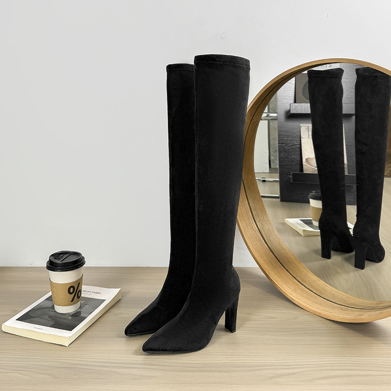 Women's Stretchy Slim-fit Over-the-knee High-heeled Pointed-toe Boots photo 1