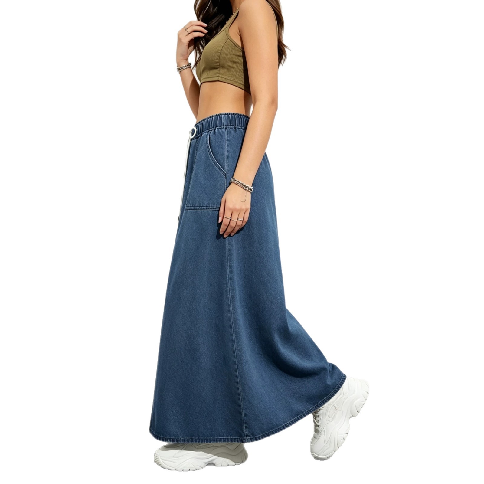 Women's Loose-fit Denim Skirt With A Wide Hem And Elastic Waist photo 5