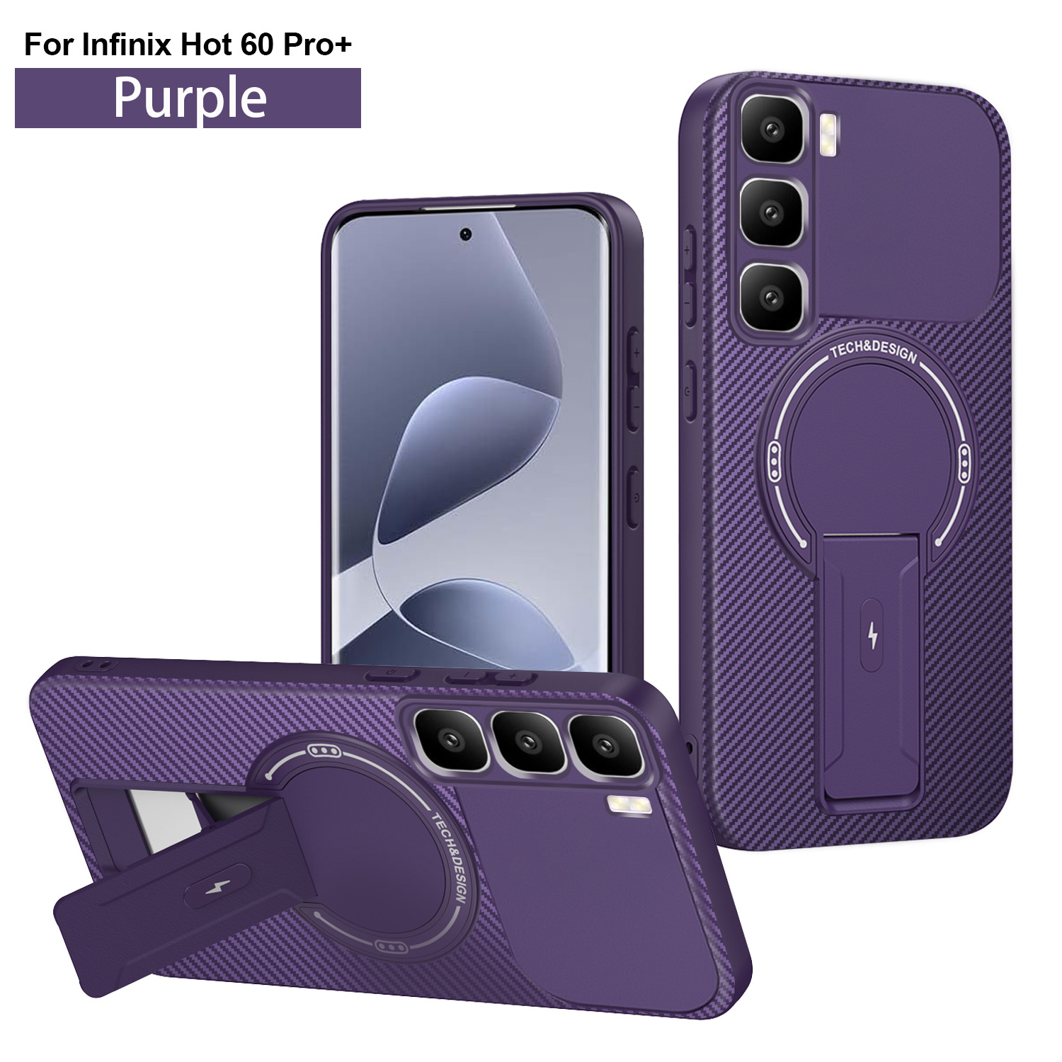 Compatible With Hot 70 Phone Case Armor Carbon Fiber Texture With Stand photo 4