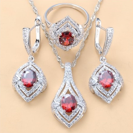Gem-inlaid Pendant Earrings Necklace Ring Ladies Three-piece Set photo 4