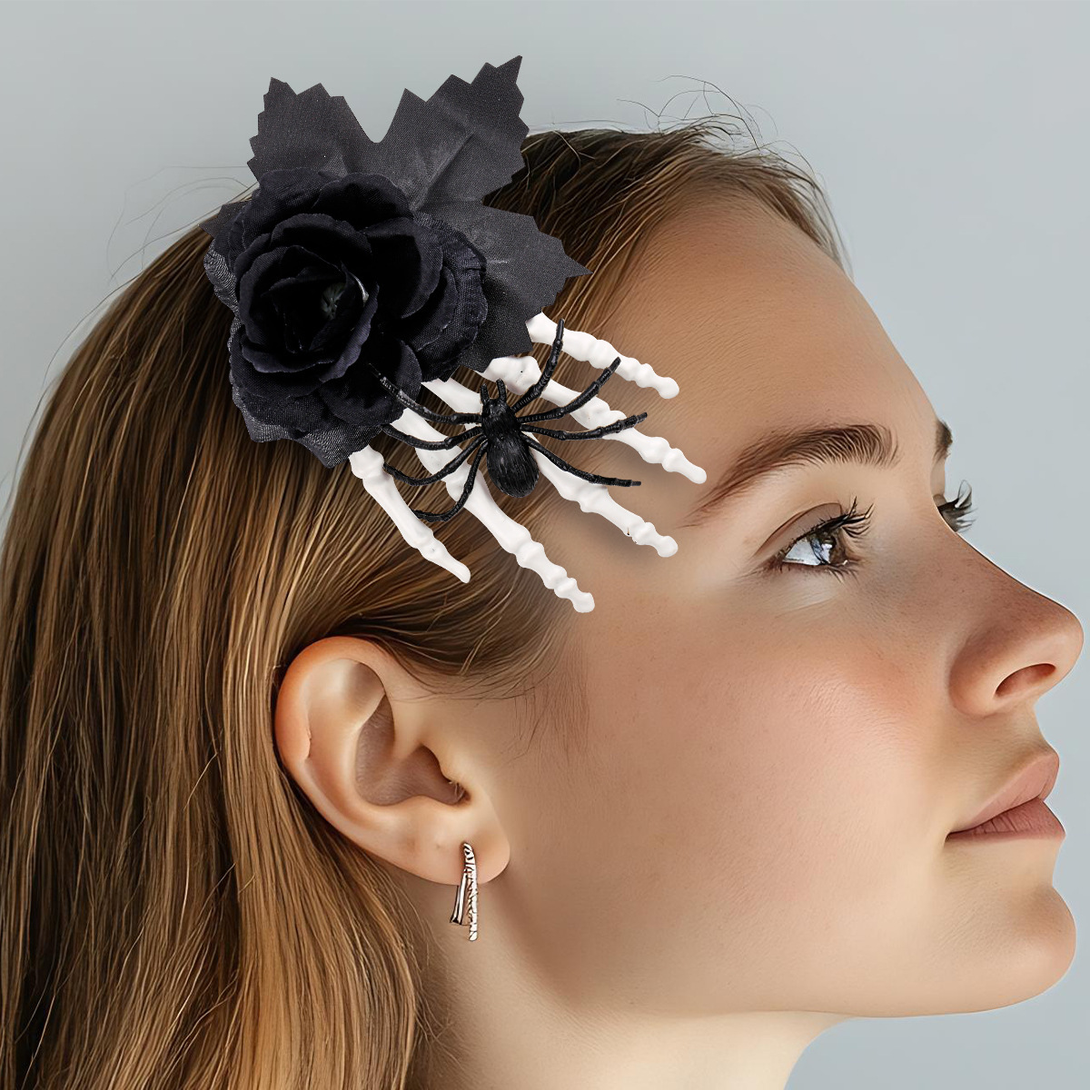 Black Rose Bone Claw Side Hair Clip Headdress photo 4