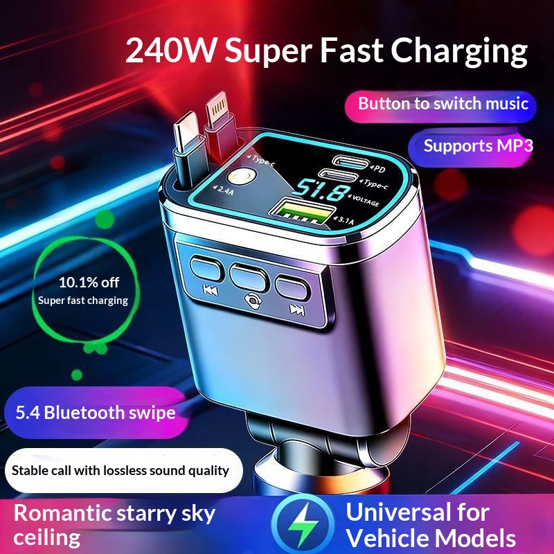 240W Car Bluetooth Fast-Charging Charger With Retractable Cable photo 3