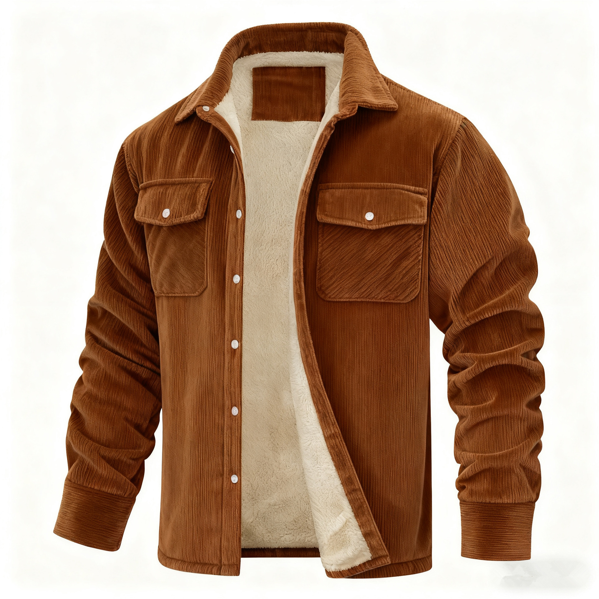 Men's Long-sleeve Lapel-collar Corduroy Single-breasted Fleece-lined Jacket photo 2