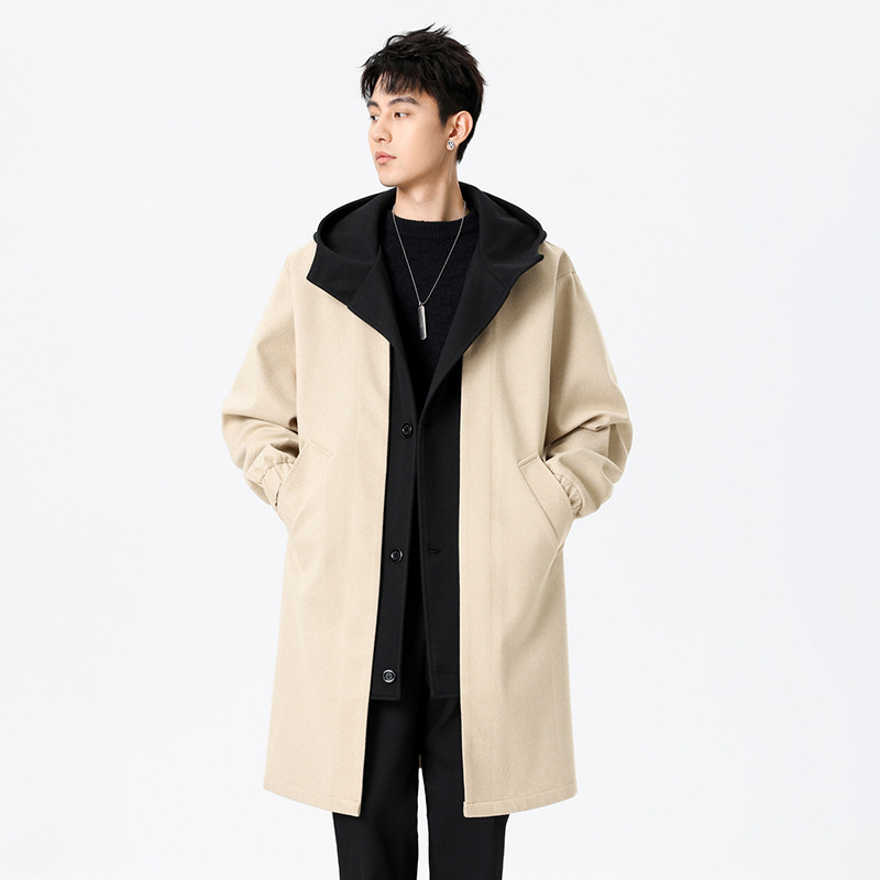 Men's Mid-length Faux Two-piece Trench Coat photo 3
