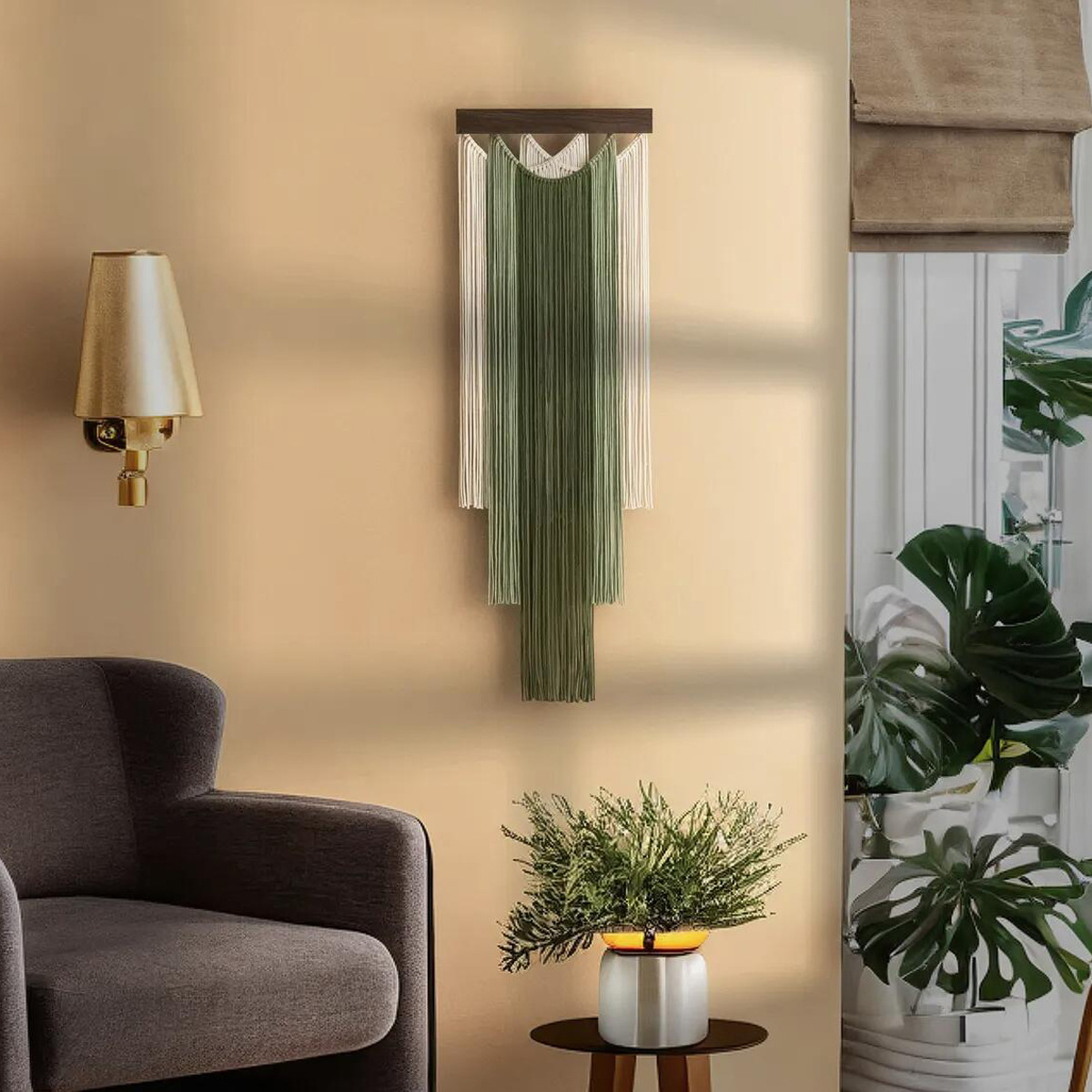 Handmade Wooden-core Rope Tassel Wall Hanging photo 1
