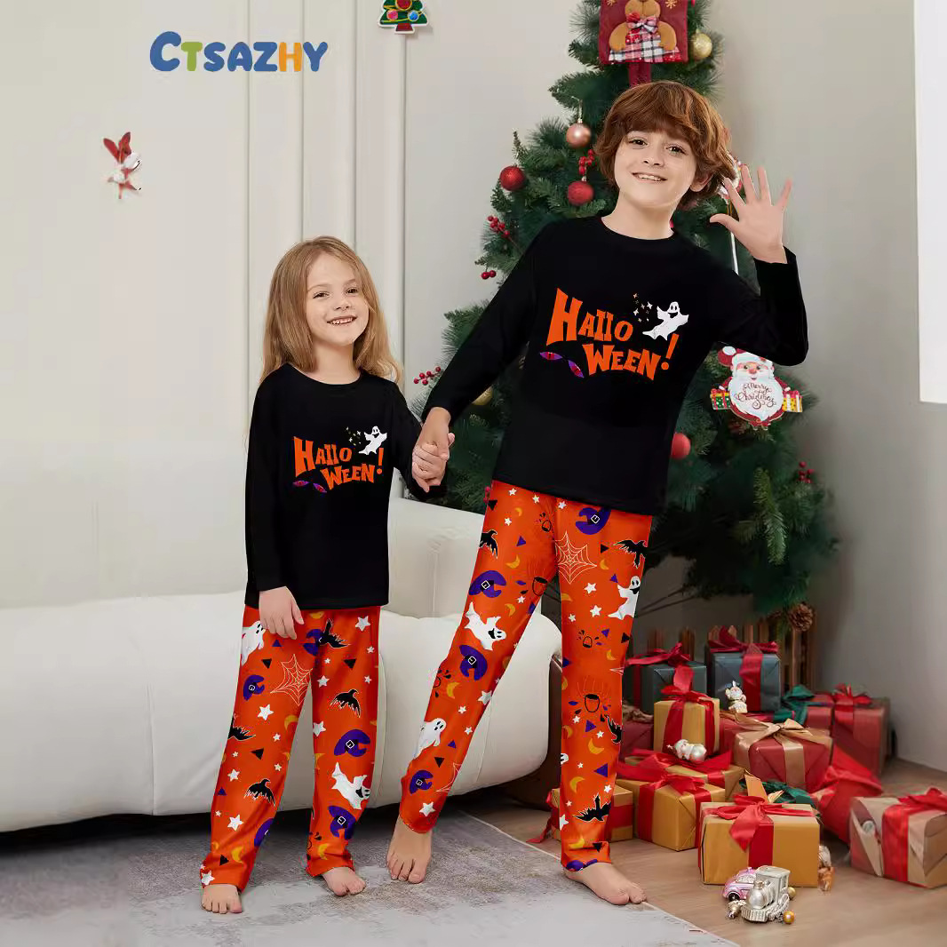 Parent-child Pajamas Long Sleeve Two-piece Set Eye Letter Printed Homewear photo 3