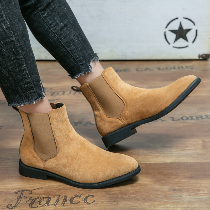 Velvet-lined British-style Pointed-toe Trendy Casual Slip-on Work Leather Boots photo 4