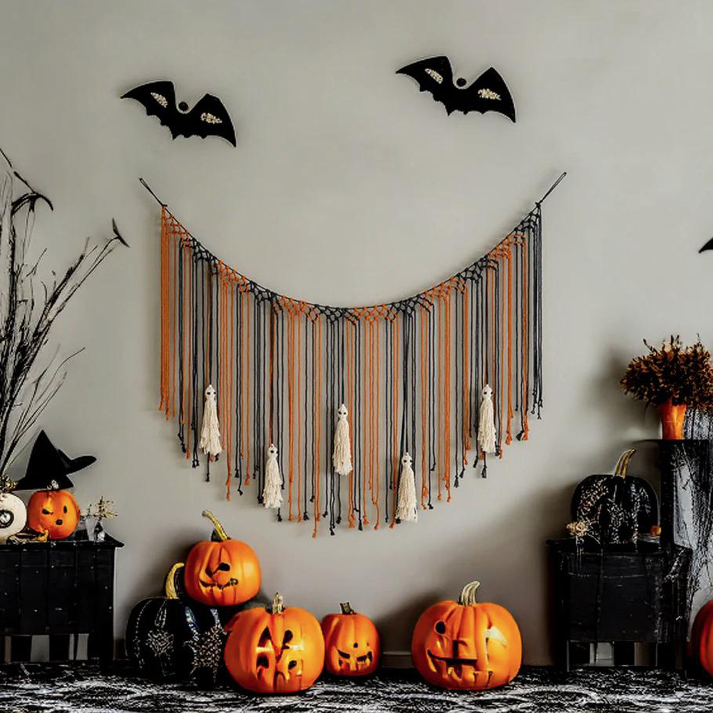 Halloween Handwoven Ghost Hanging Ornament Wall Tapestry photo 2