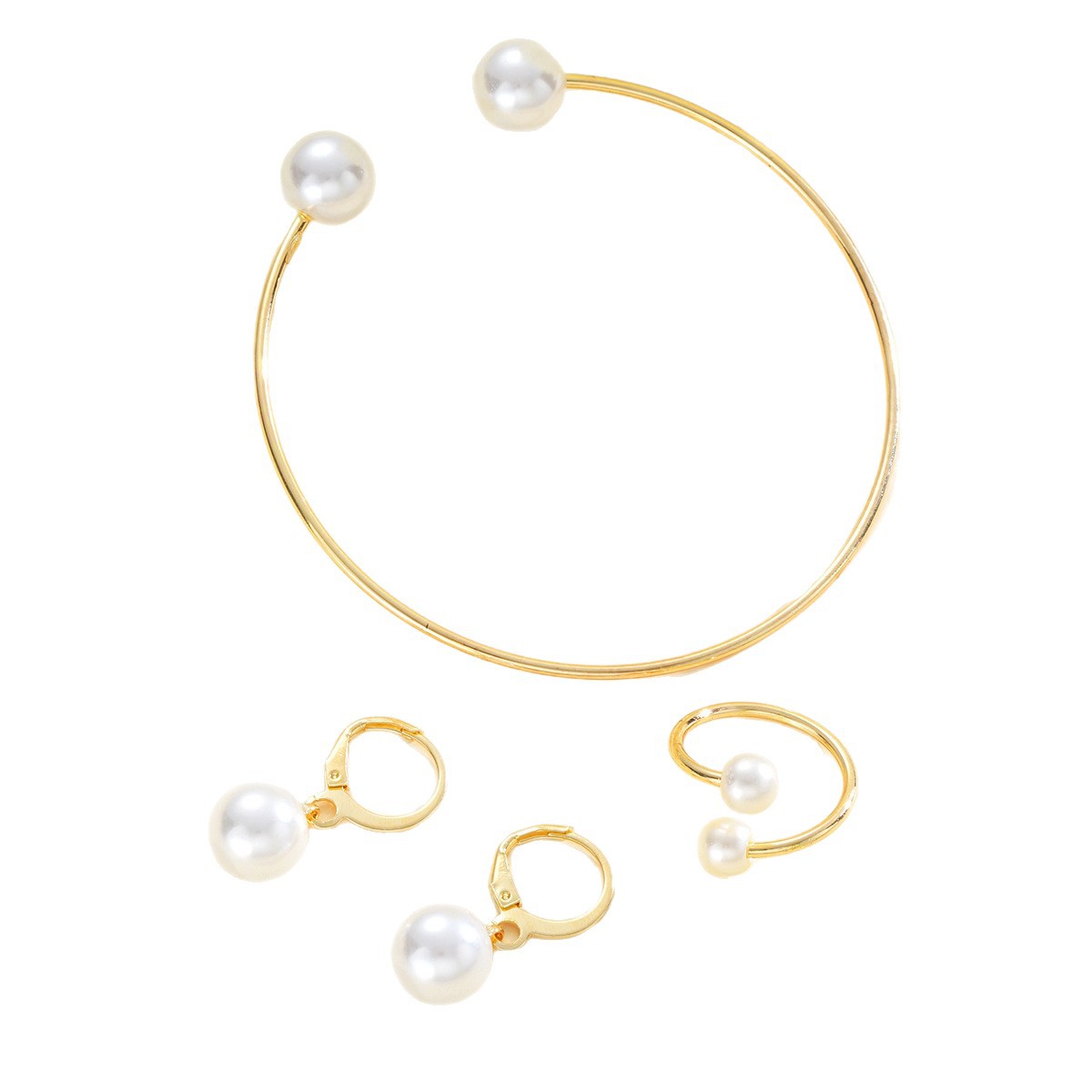 New Pearl Open Earrings Bracelet Ring Jewelry Set photo 2