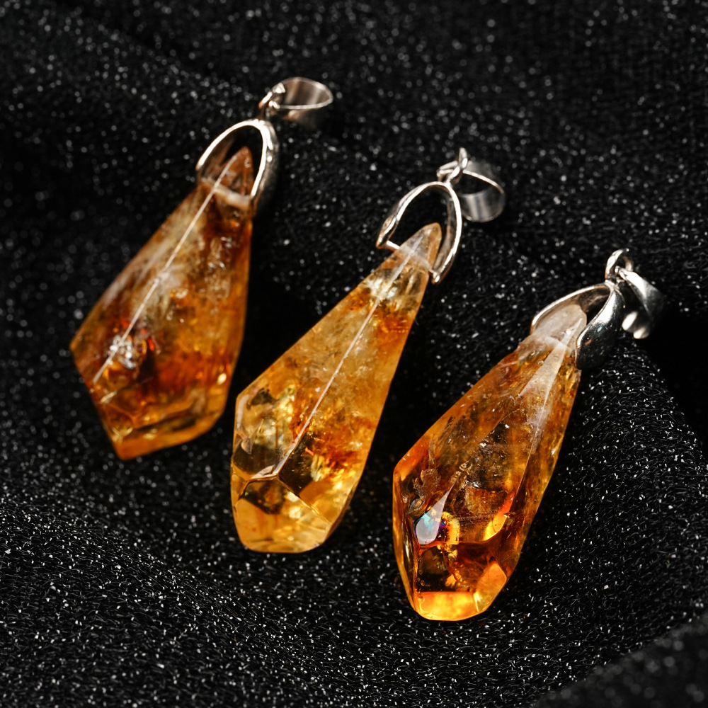 Natural Citrine Cluster Pendant Irregular Raw Stone Necklace photo 5