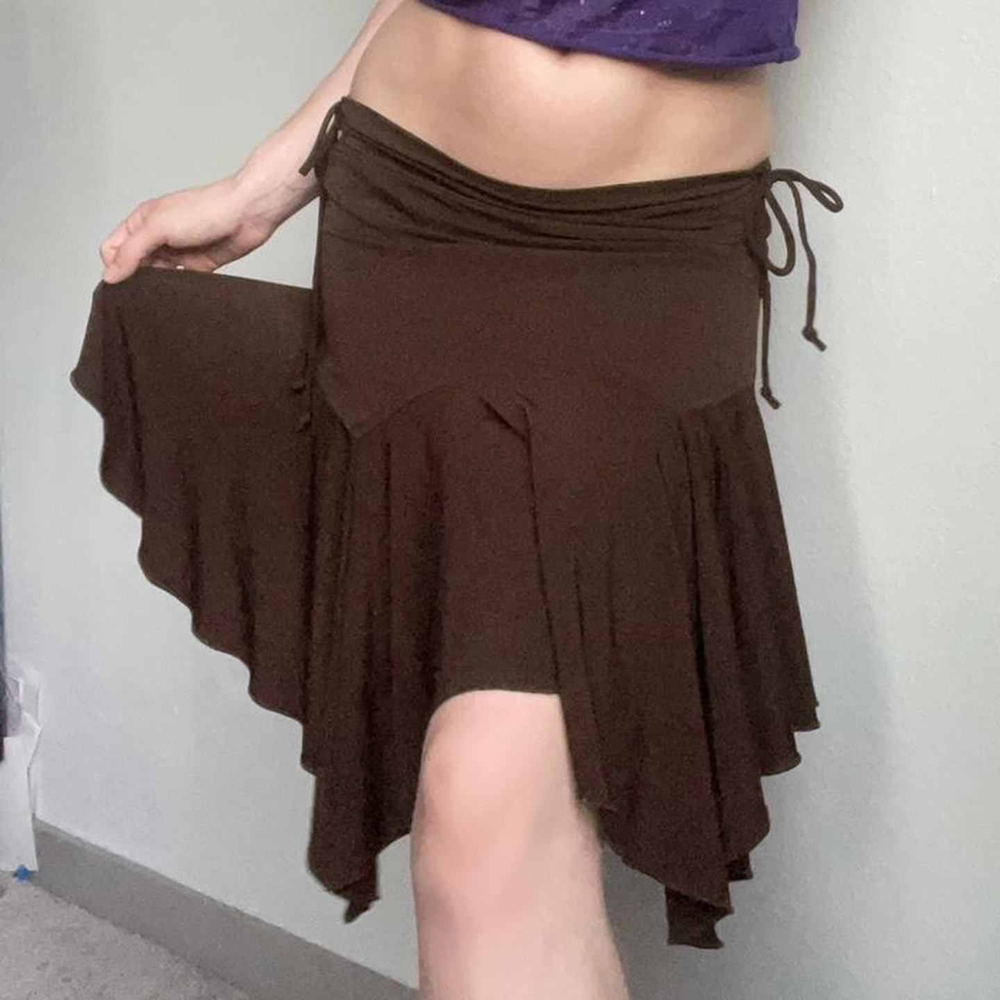 Retro Low-waist Pleated Lace-up Asymmetrical Midi Skirt photo 6