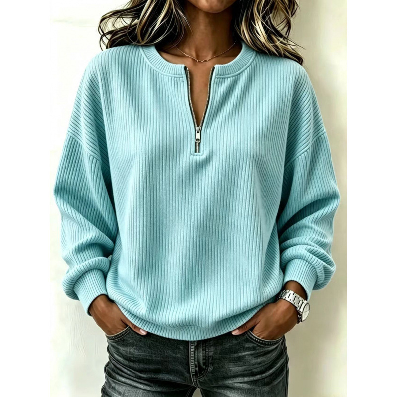 Zip-up Long-sleeve Drop-shoulder Casual Loose-fitting Crew Neck photo 5