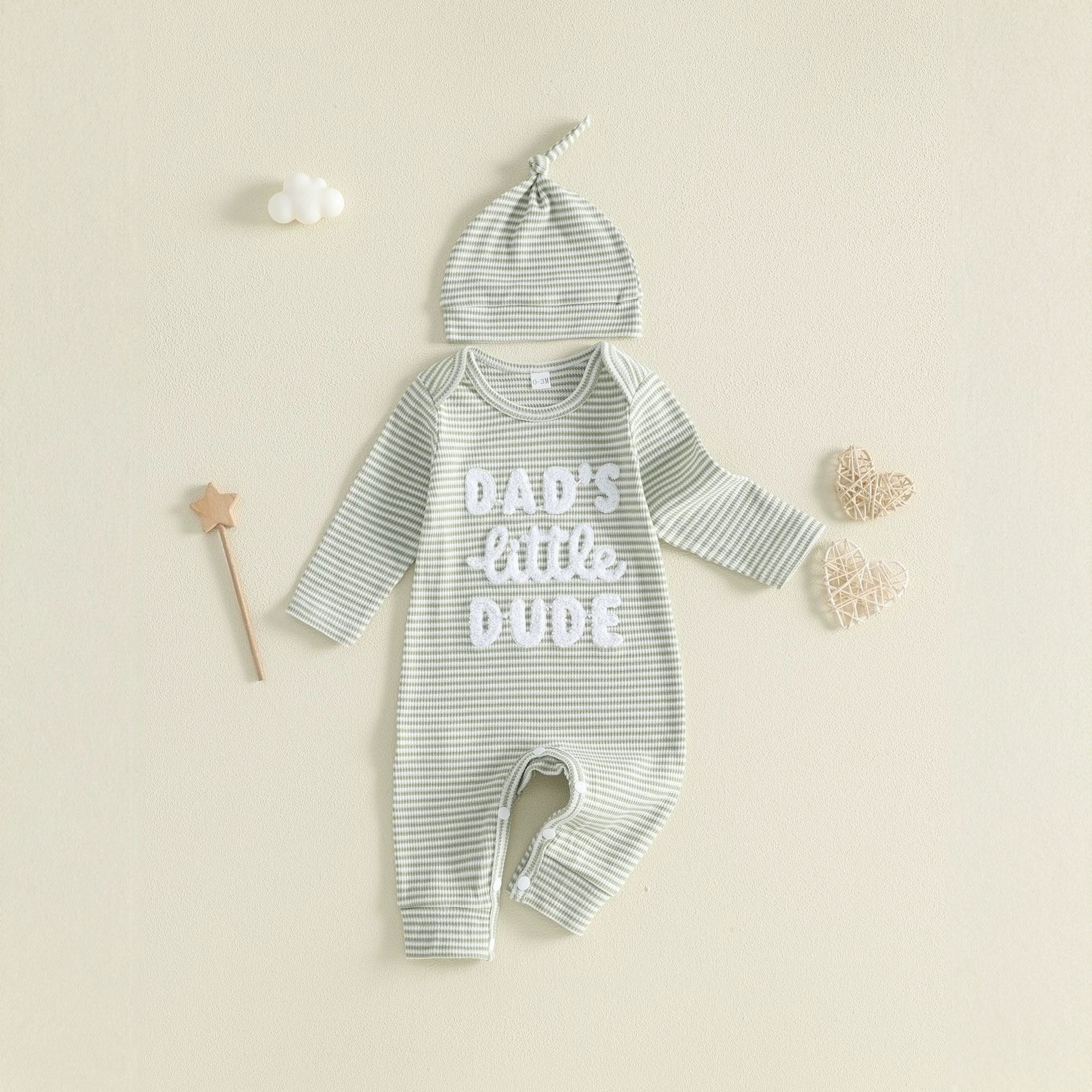 Baby Boygirl Towel-embroidered Striped Long-sleeve Onesie With Hood photo 3