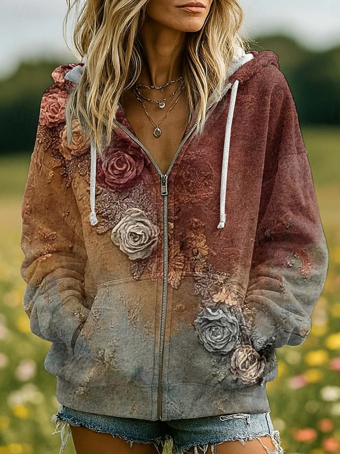 Women's Retro Loose-fit Casual Printed Jacket photo 8