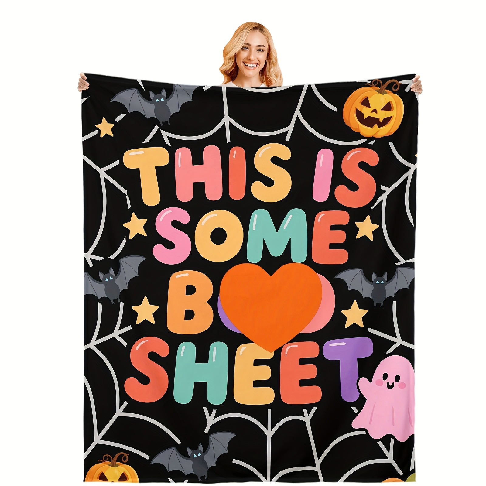 Flannel Blanket Halloween Cute Cat Pumpkin Design Party Decorative Blanket photo 7