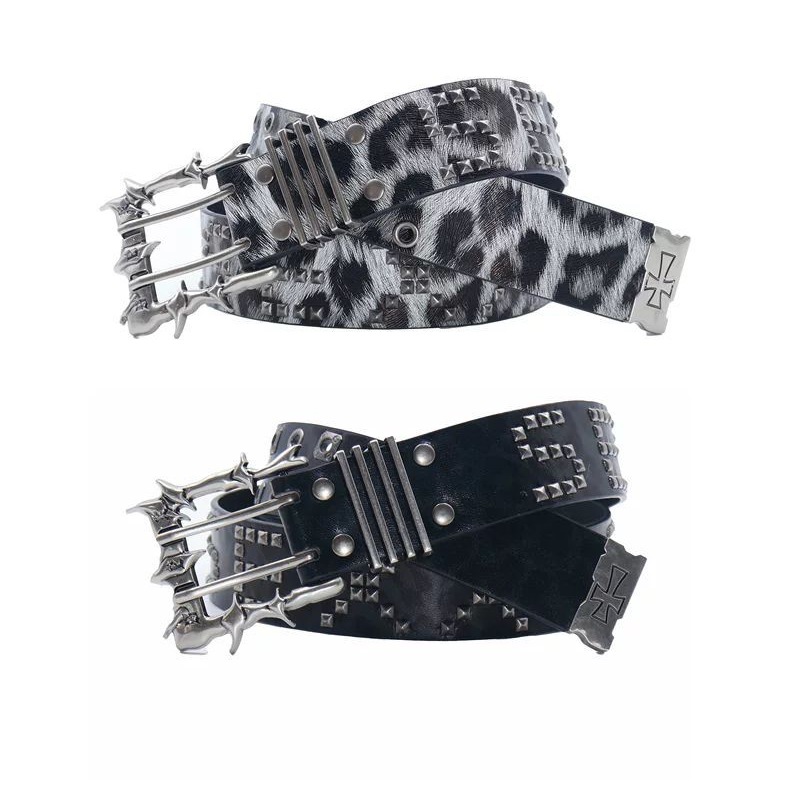 Double-needle Punk Buckle Street Hip-hop Belt Leather Belt photo 1