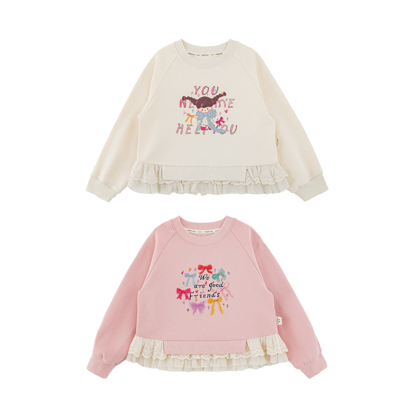 Cartoon-print Cotton Top With A Ruffled Hem And Lace Paneling Sweatshirt photo 3