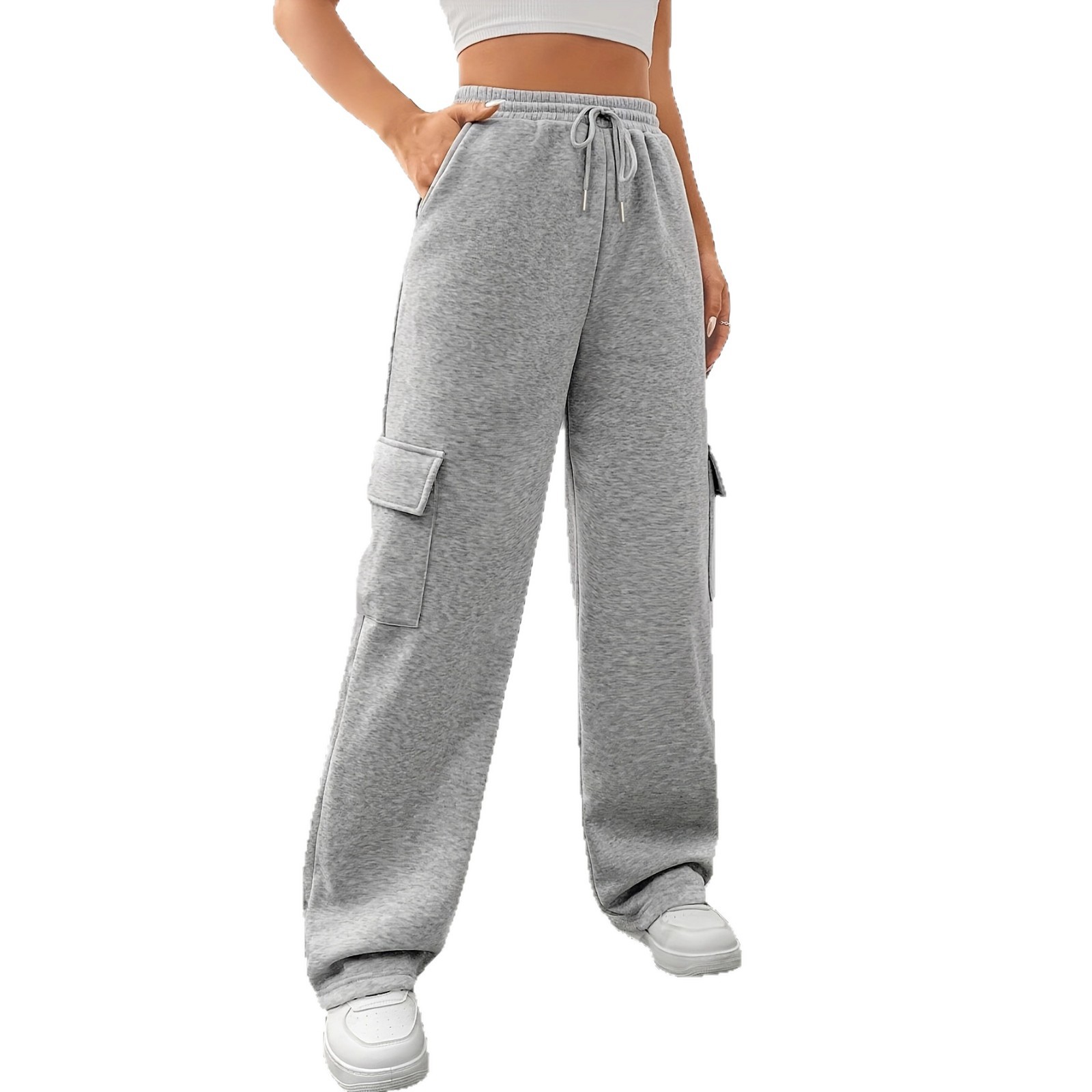 Relaxed-fit Cargo Sweatpants With Pockets Elastic Waistband And Drawstring photo 3