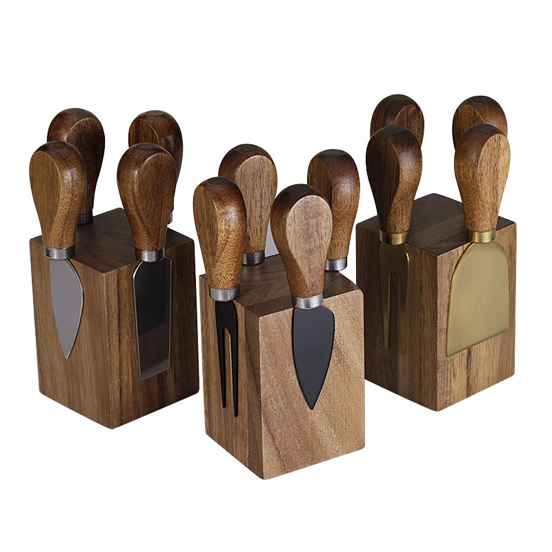 Acacia Wood Magnetic Stainless Steel Cheese Knife Set 5 Pieces photo 5