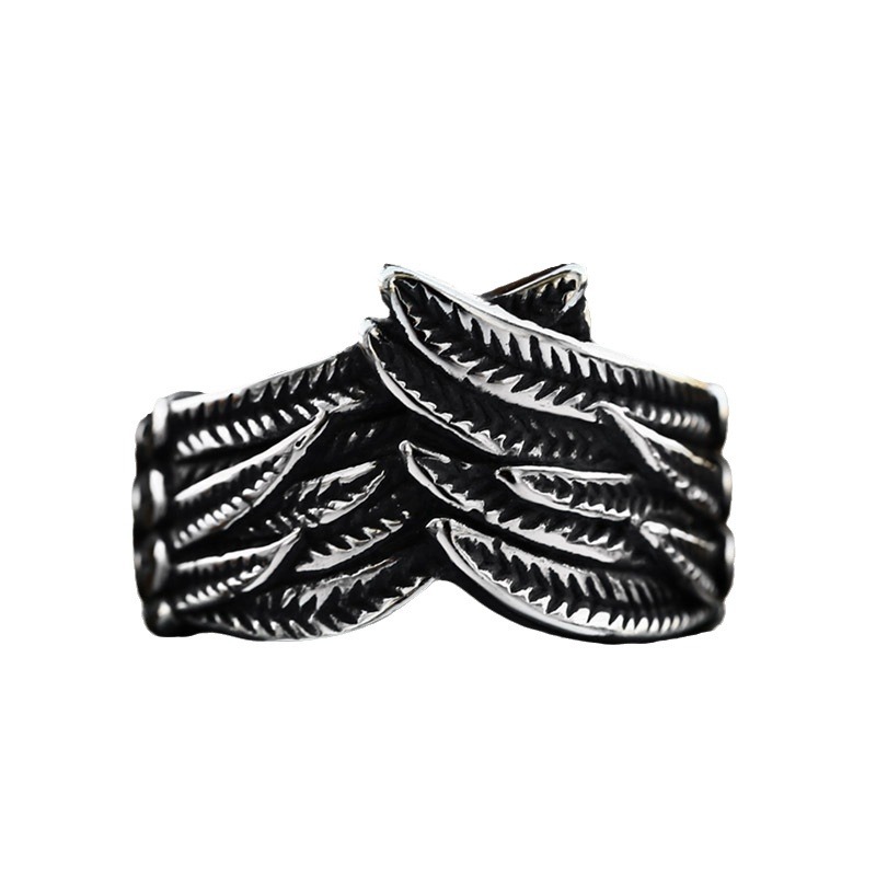 Retro Personality Feather Titanium Steel Ring photo 4