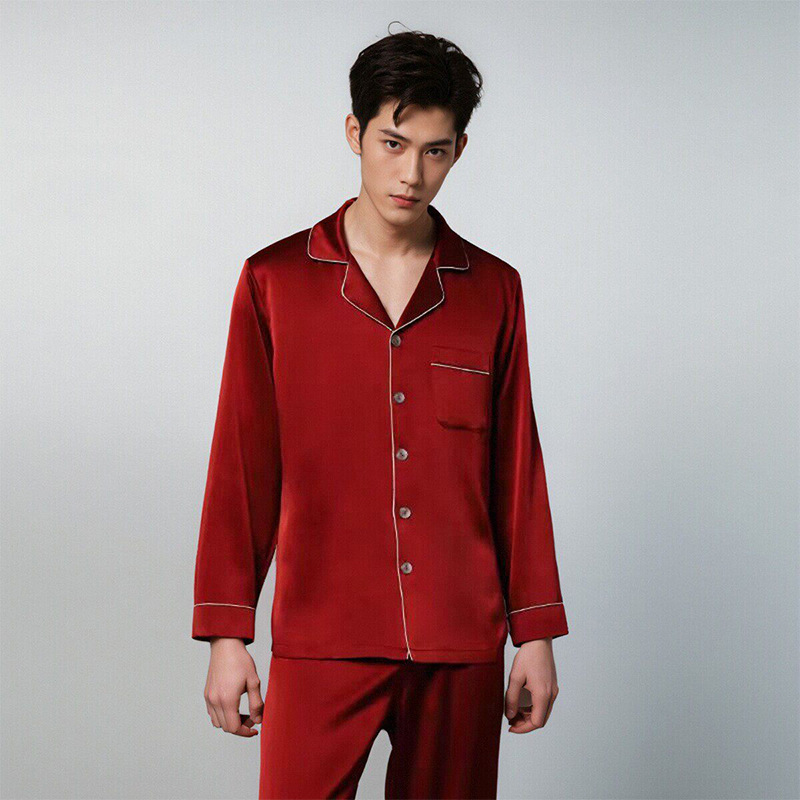 Mens Long-sleeve Long-pants Silk Pajama Set photo 4