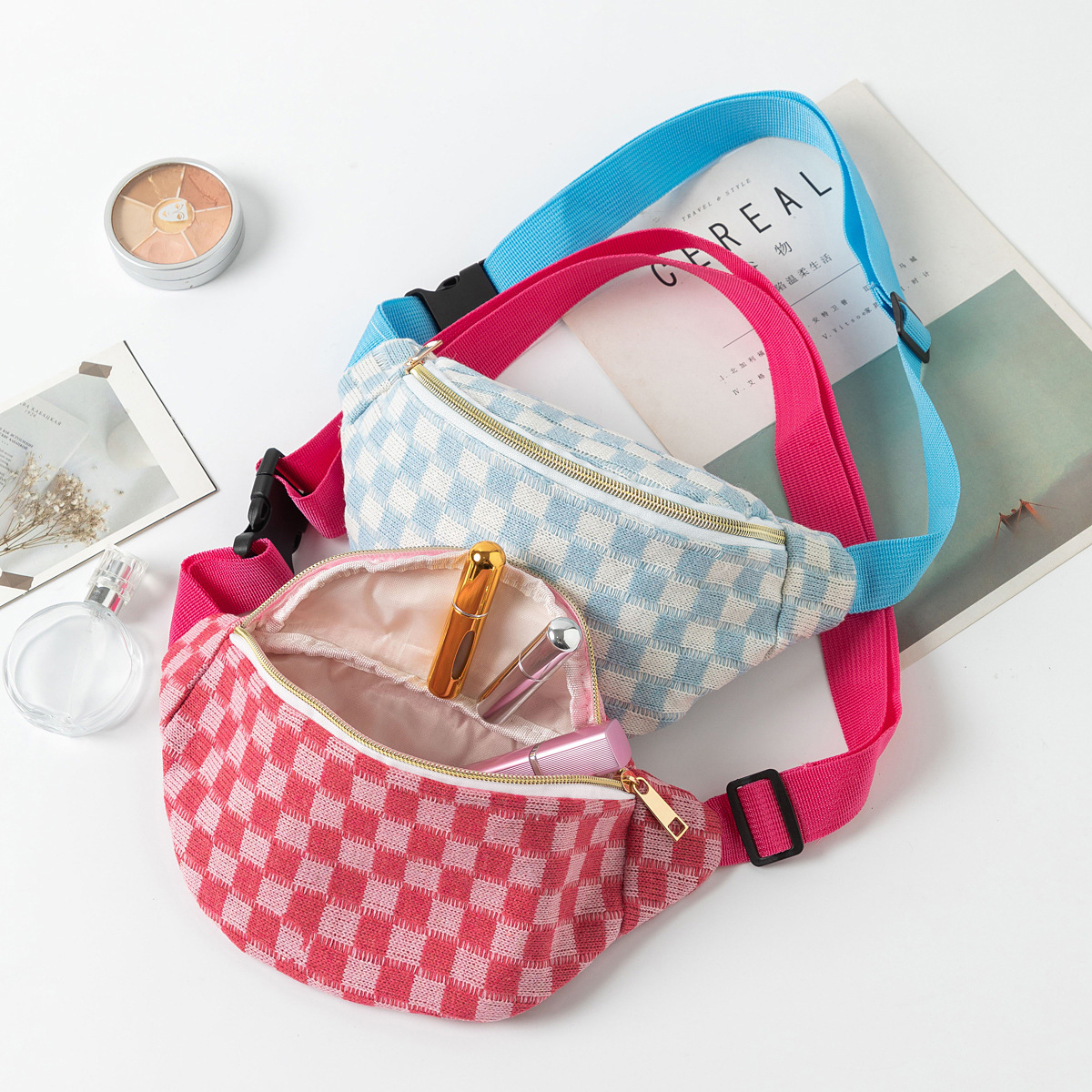 Cross-border Fashion Unisex Plaid Waist Bag photo 1