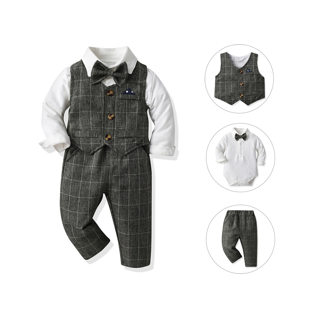 Vest Gentlemans Bodysuit Long-sleeve Trousers Three-piece Set photo 6