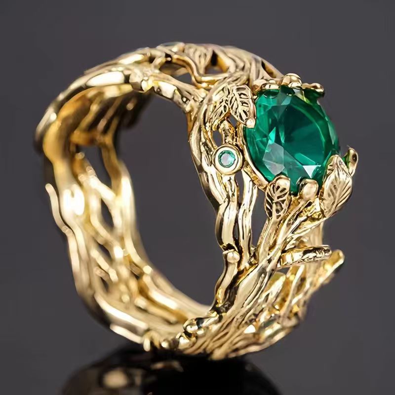 Retro Carved Ring Rose Gold Branches And Leaves photo 2
