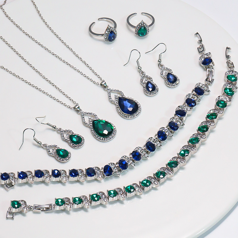 Light Luxury Zircon Necklace Earrings Open Ring Jewelry Suit photo 7