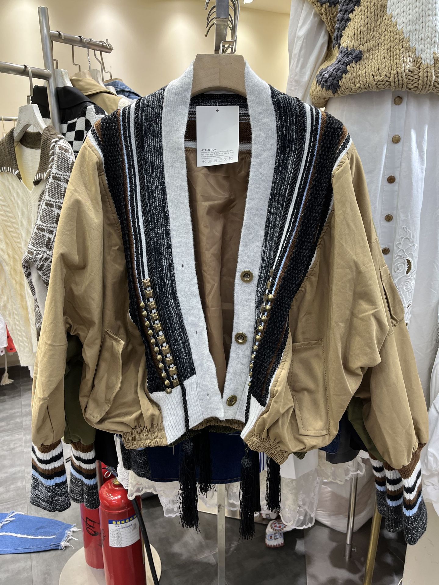 Arrival Fashionable Womens Jacket With Rivet Detailing Color-block Patchwork And Tassel Accents photo 6