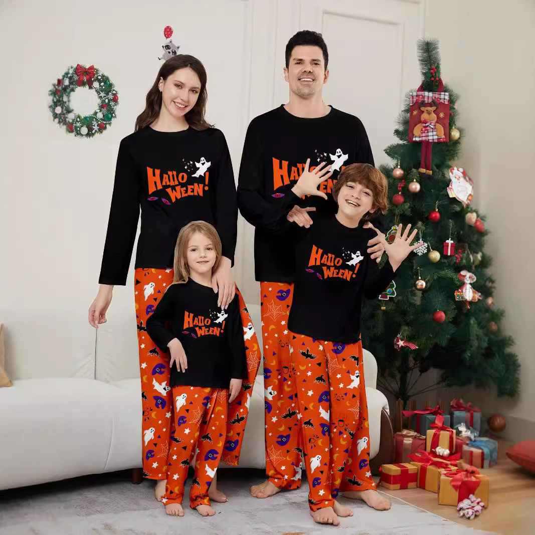 Parent-child Pajamas Long Sleeve Two-piece Set Eye Letter Printed Homewear photo 1
