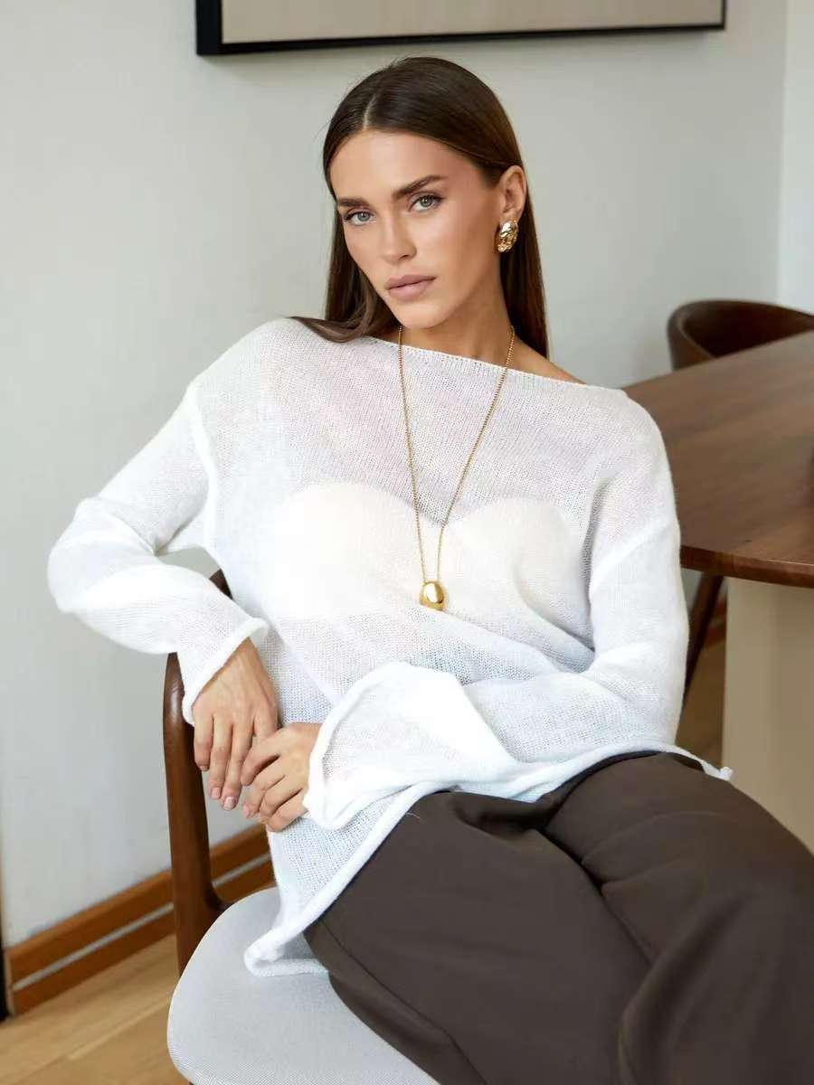 New Women's See-through Openwork Knit Sweater photo 7