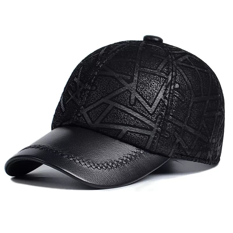 Mens Leather Hat, New Autumnwinter Arrival Sheepskin Baseball Cap For Middle-aged And Elderly Men photo 1