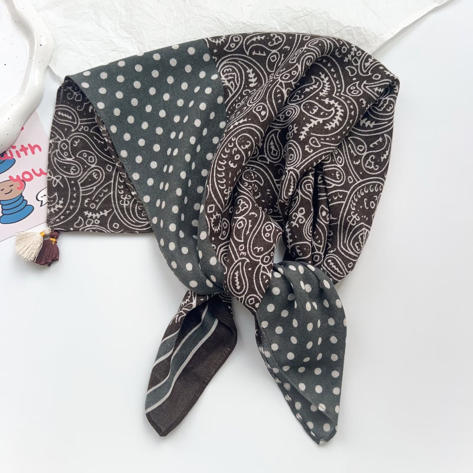 Retro Paisley Womens Tassel Square Scarf Versatile And Easy To Match photo 3